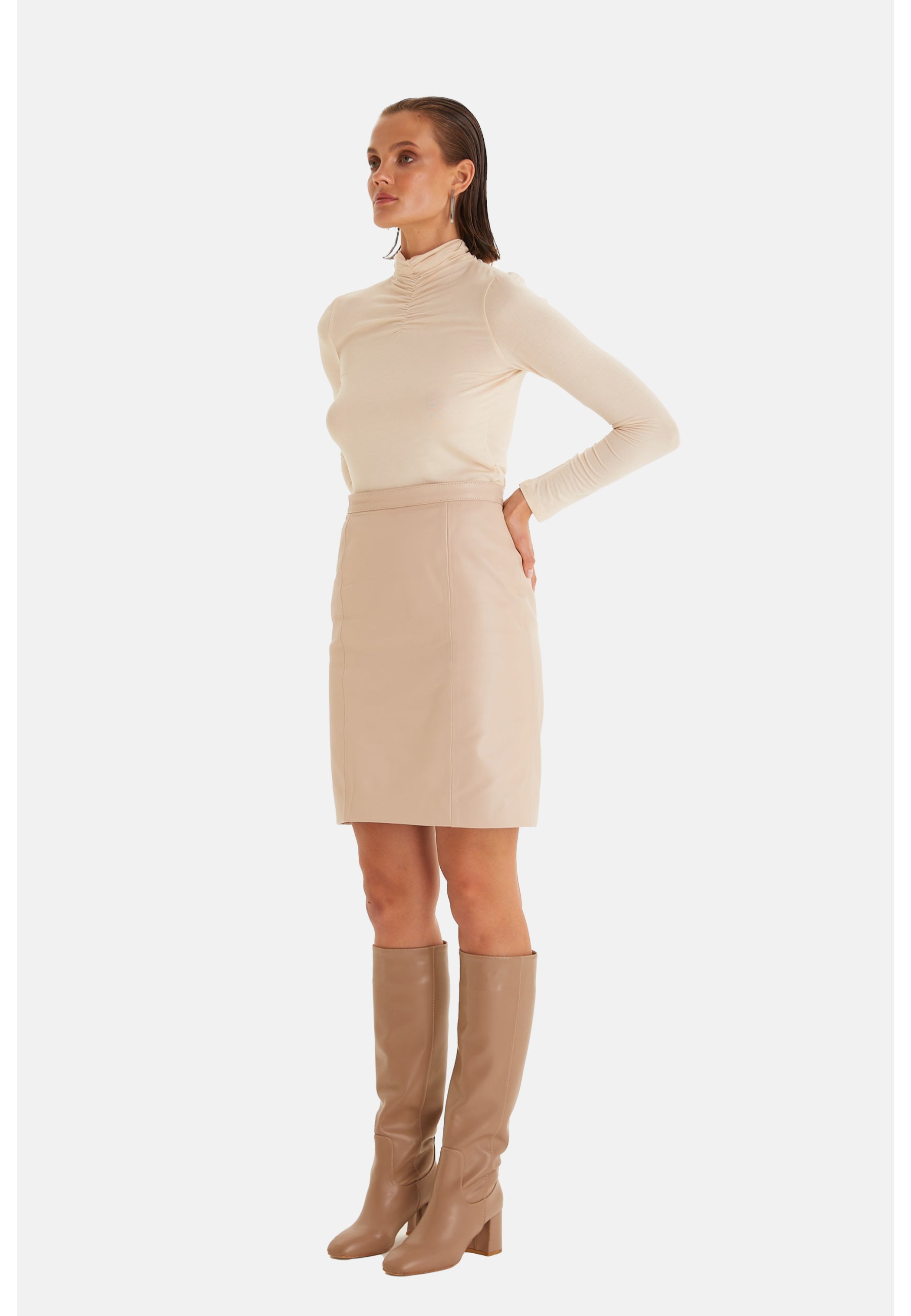 Women's Leather Skirts, Beige