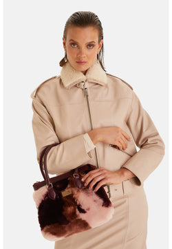 Image of Women's Genuine Leather Belted Biker Jacket, Nappa Beige