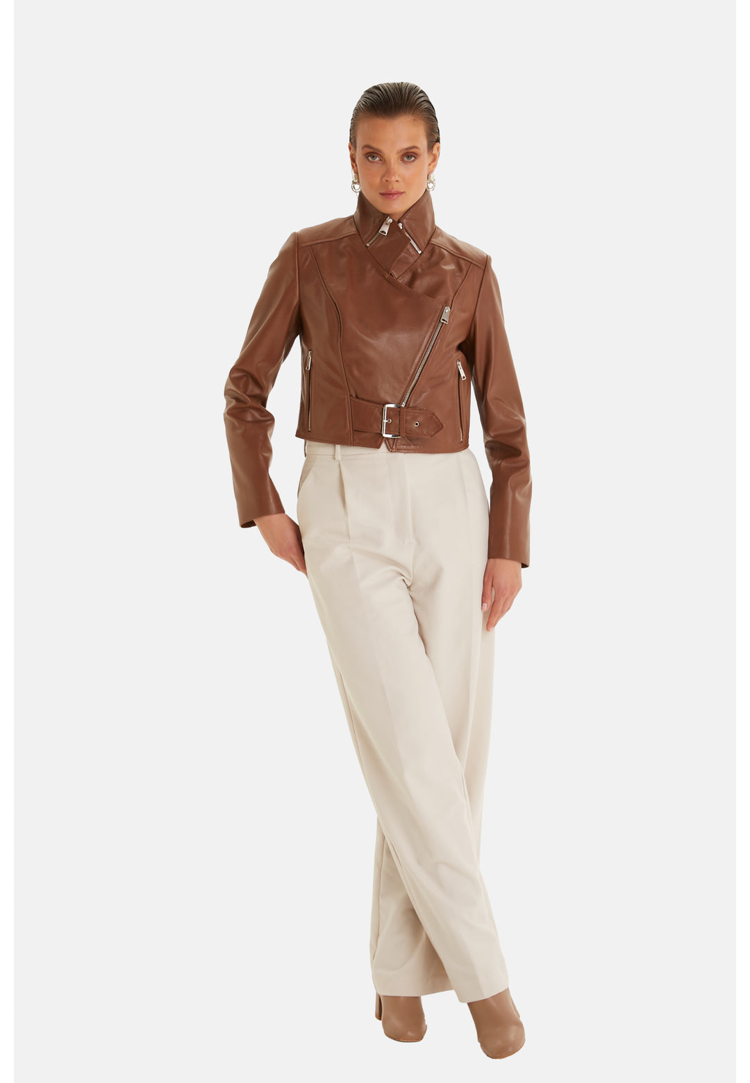 Women Leather Jacket, Nappa Whiskey