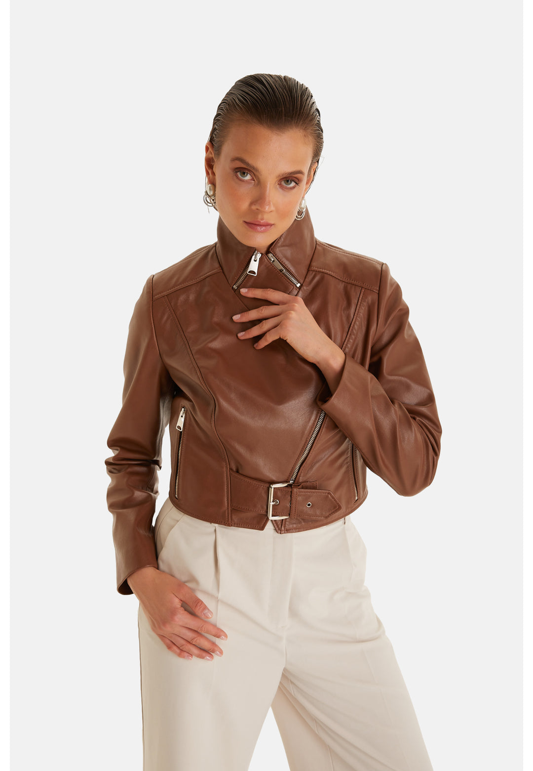 Women Leather Jacket, Nappa Whiskey