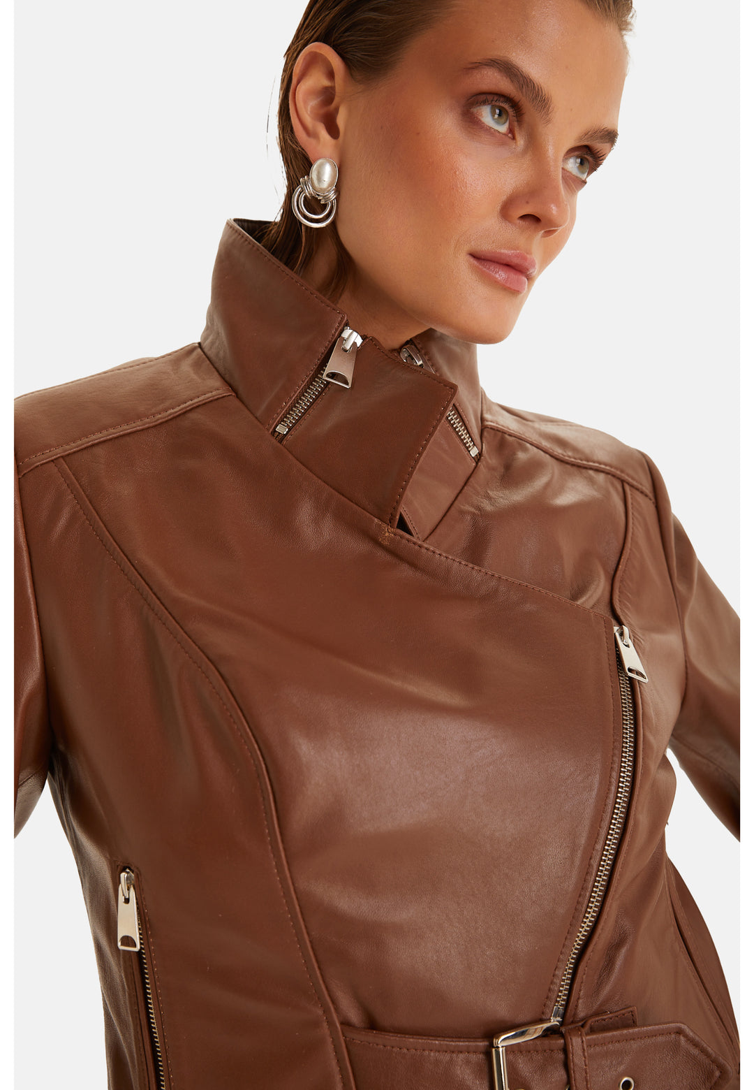 Women Leather Jacket, Nappa Whiskey