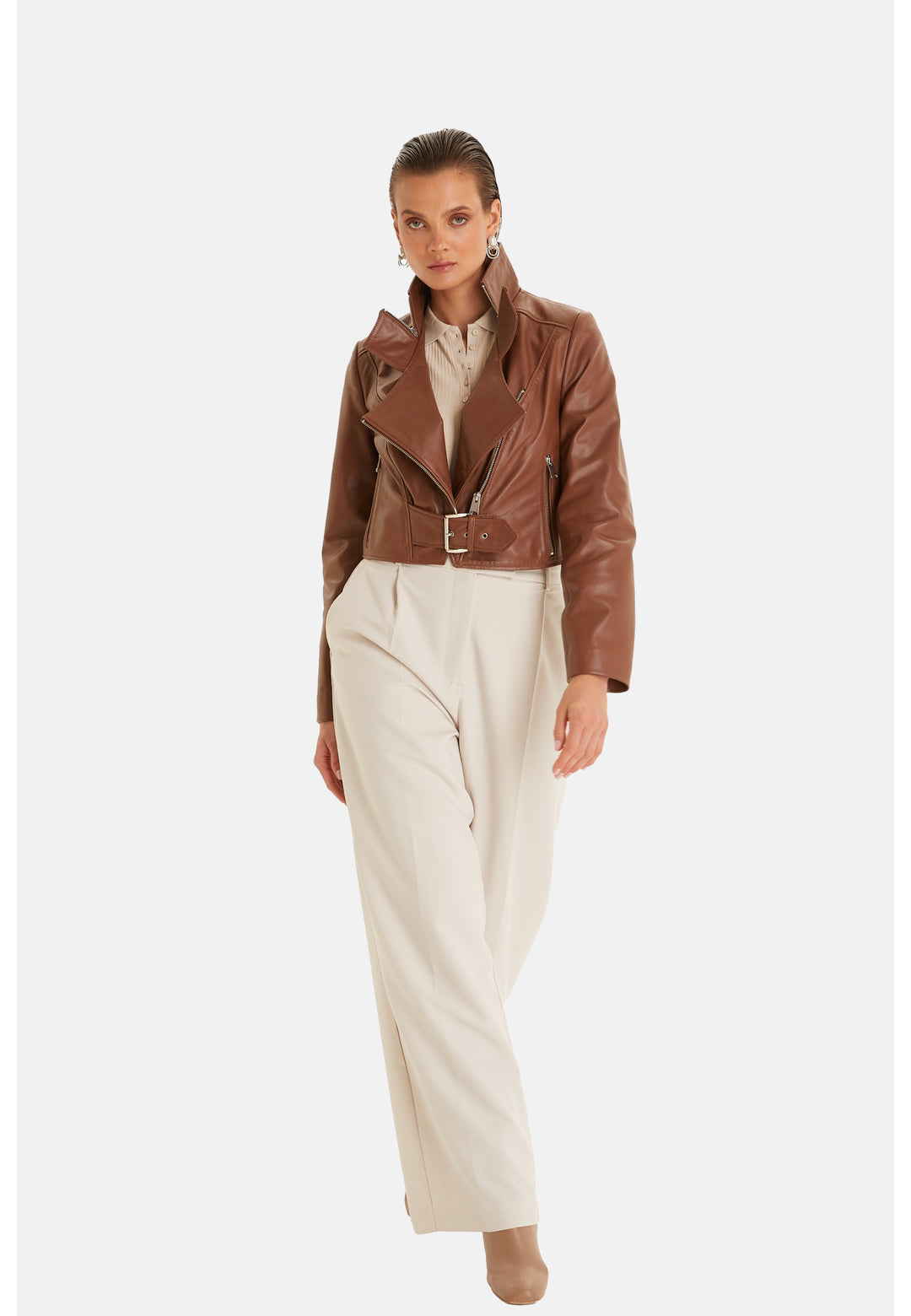 Women Leather Jacket, Nappa Whiskey