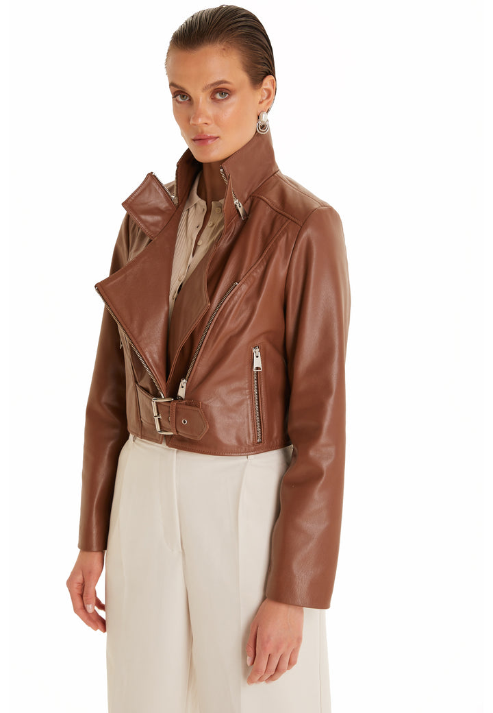 Women Leather Jacket, Nappa Whiskey