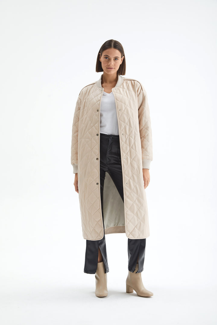 Genuine Leather Trench Coat Beige