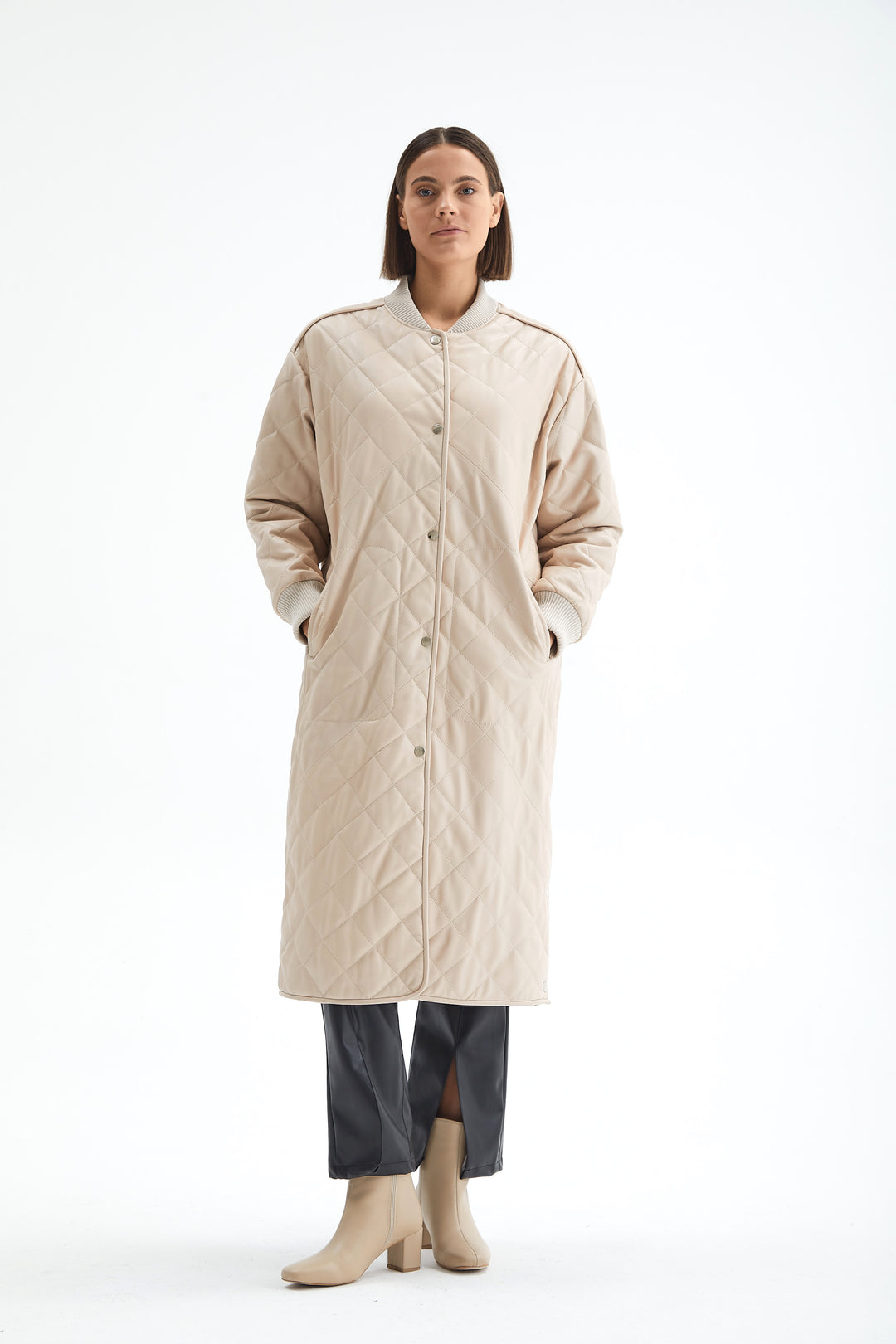 Genuine Leather Trench Coat Beige