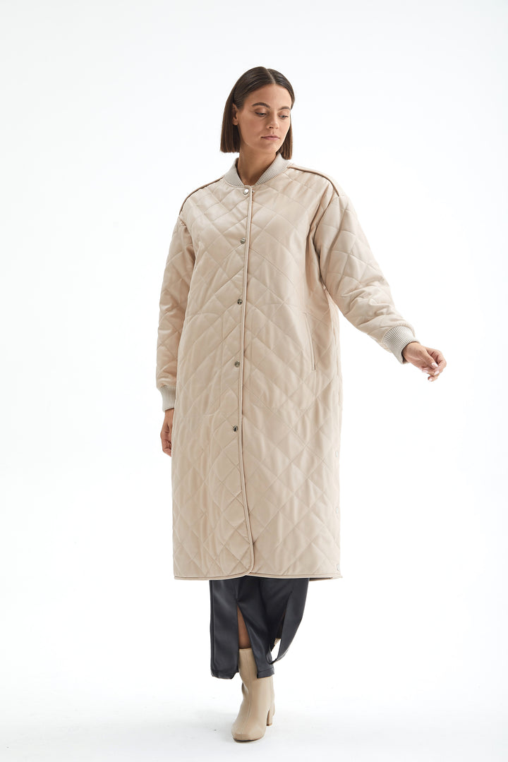 Genuine Leather Trench Coat Beige