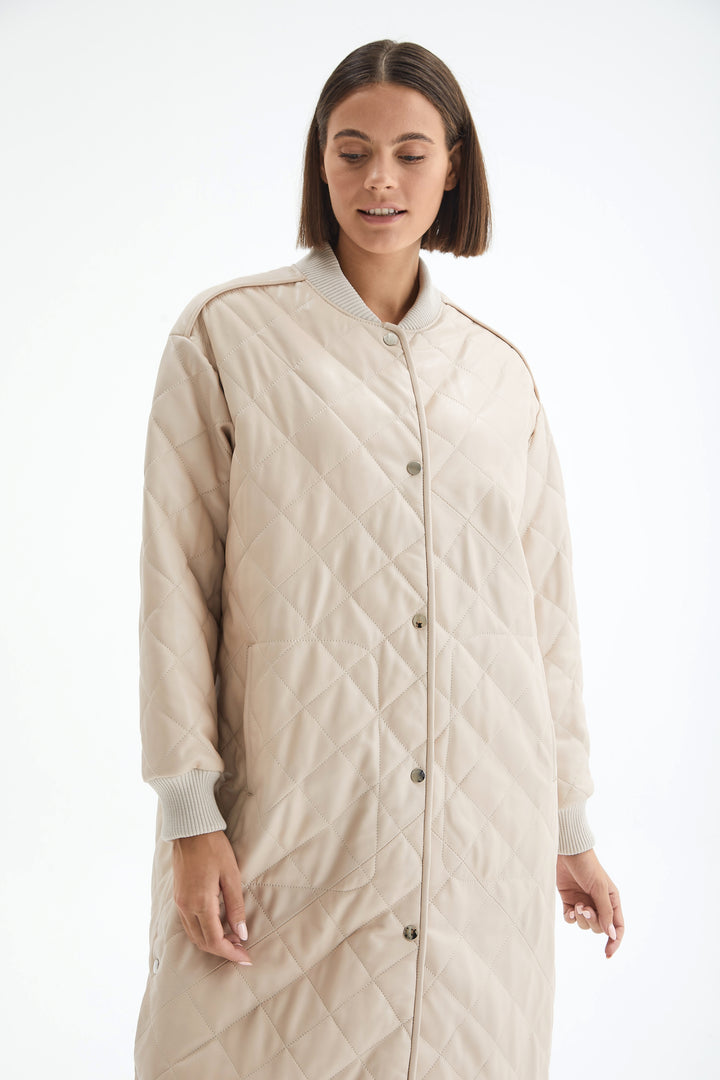 Genuine Leather Trench Coat Beige
