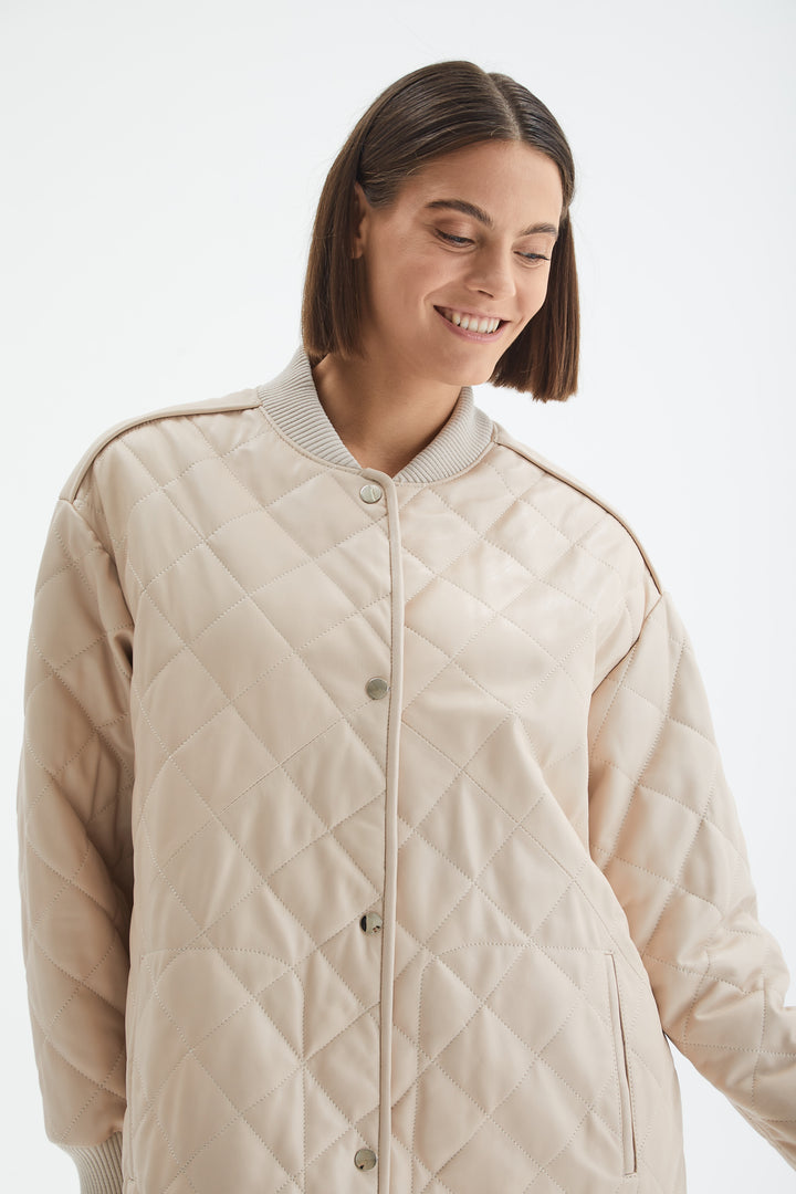 Genuine Leather Trench Coat Beige