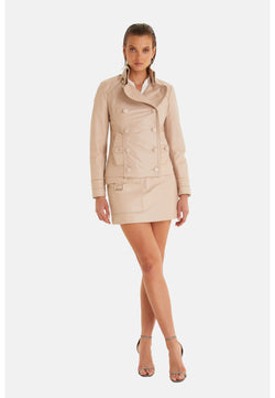 Image of Women's Leather Blazer, Cracked Aging, Beige