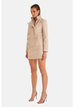 Image of Women's Leather Blazer, Cracked Aging, Beige