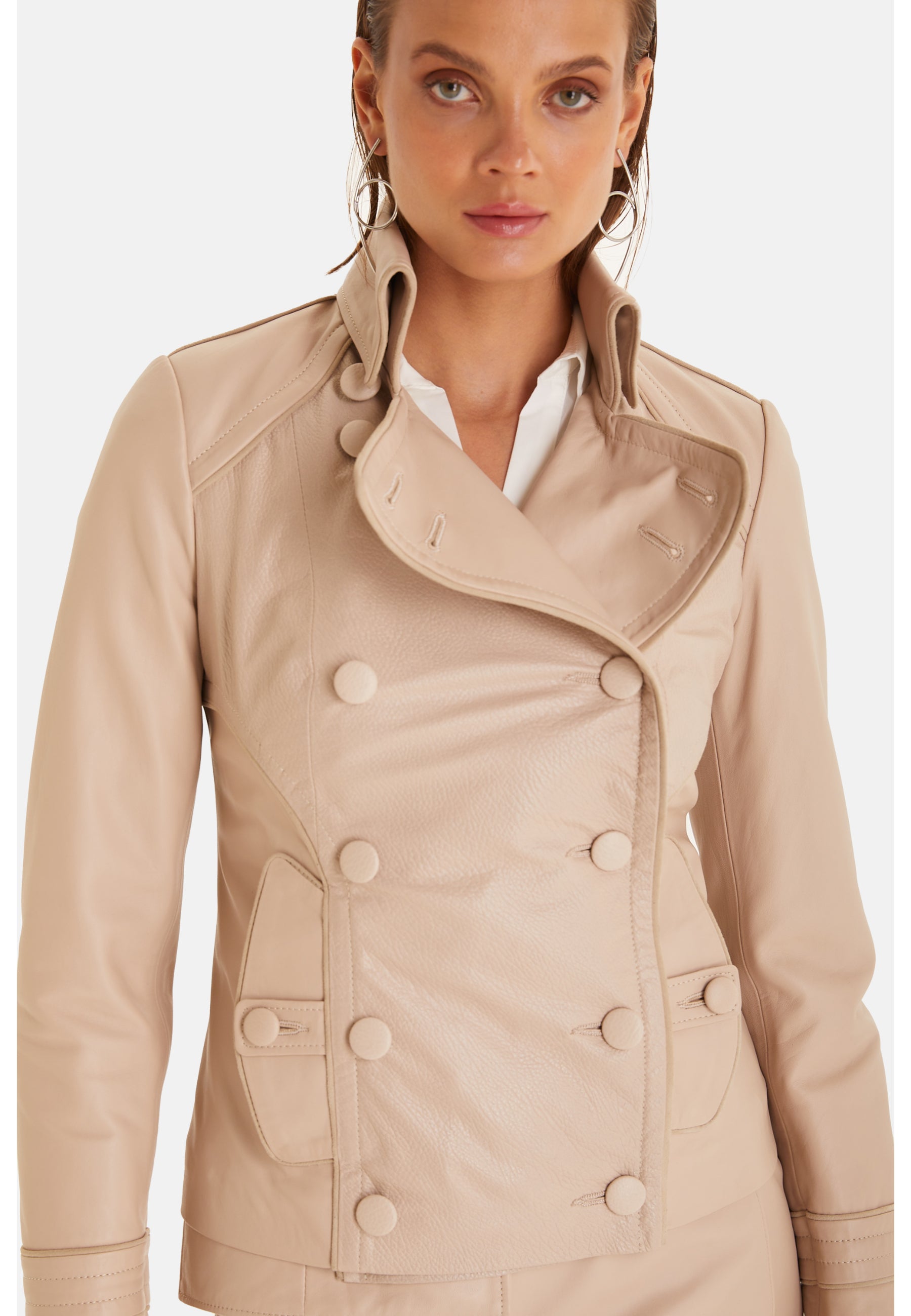 Women's Leather Blazer, Cracked Aging, Beige