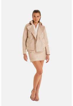 Image of Women's Leather Blazer, Cracked Aging, Beige