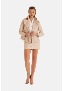 Image of Women's Leather Blazer, Cracked Aging, Beige