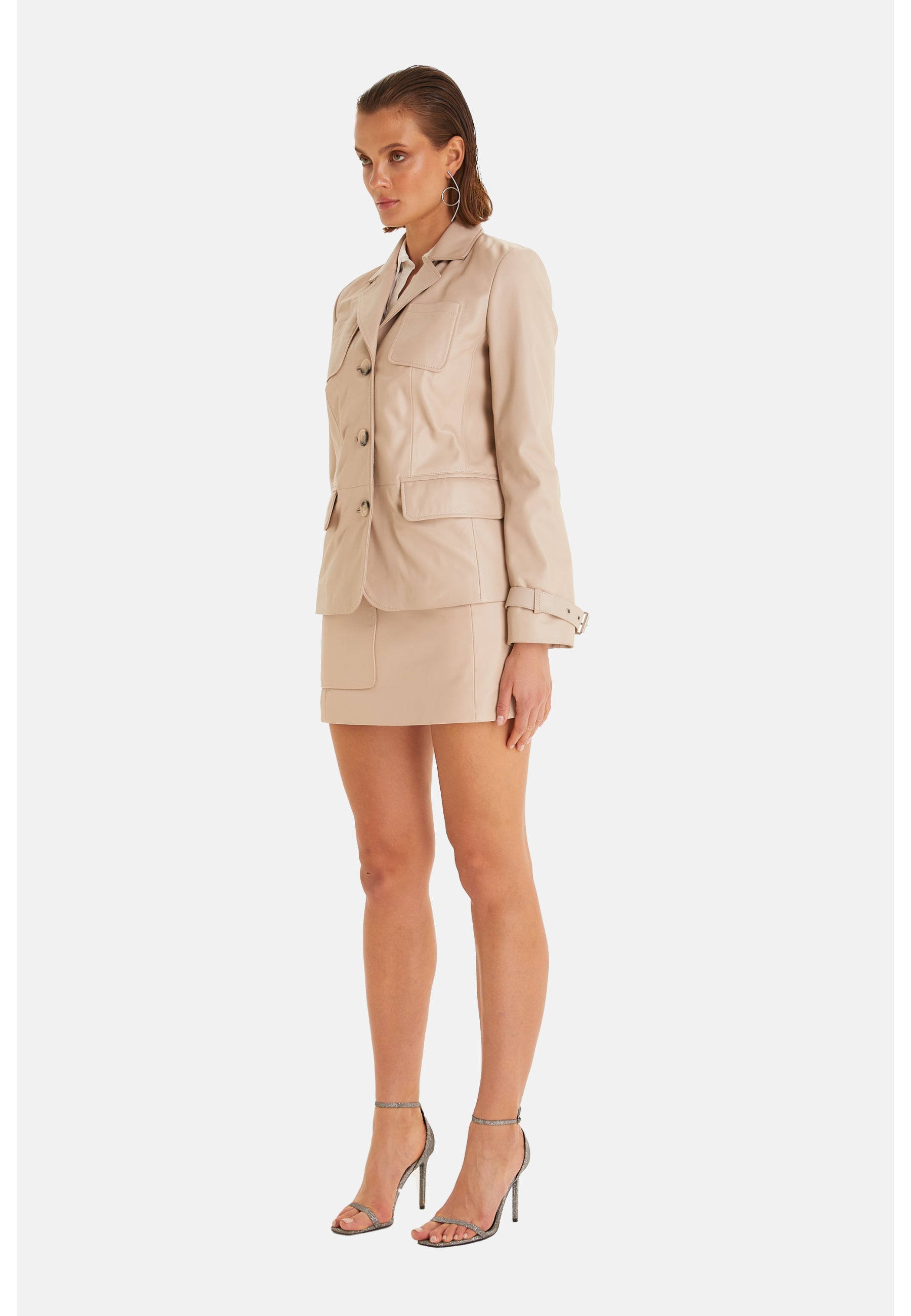 Women's Safari Jacket, Beige Leather