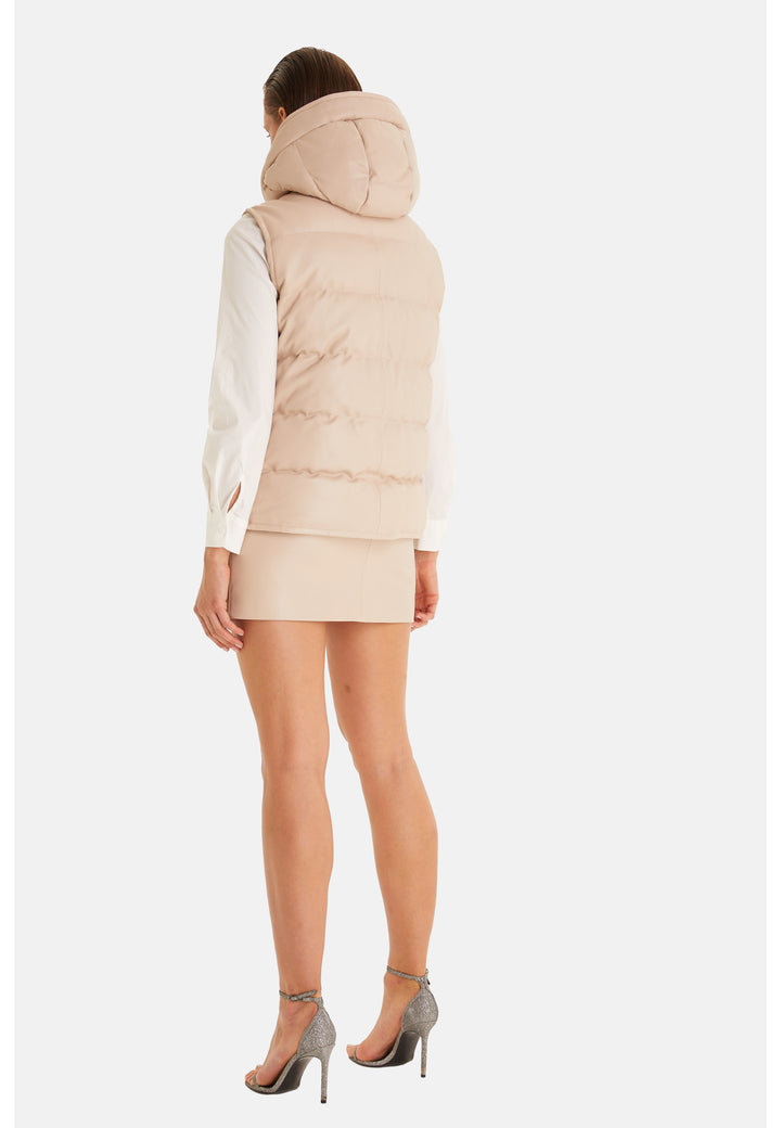 Women's leather vest with hood, Beige