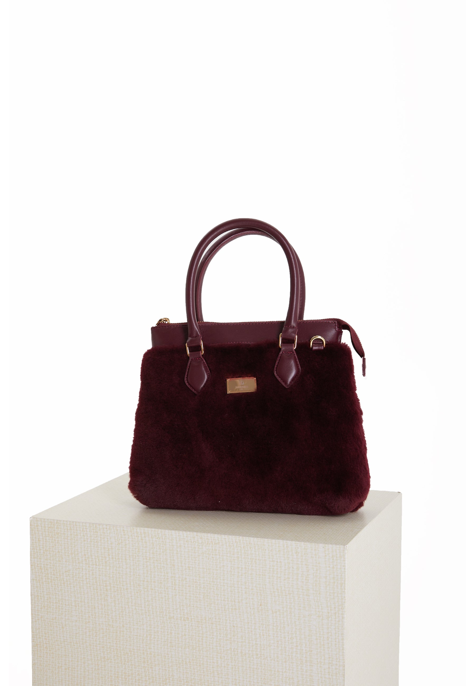 Women's Shearling Clutch Bag, Suede Burgundy With Burgundy Wool