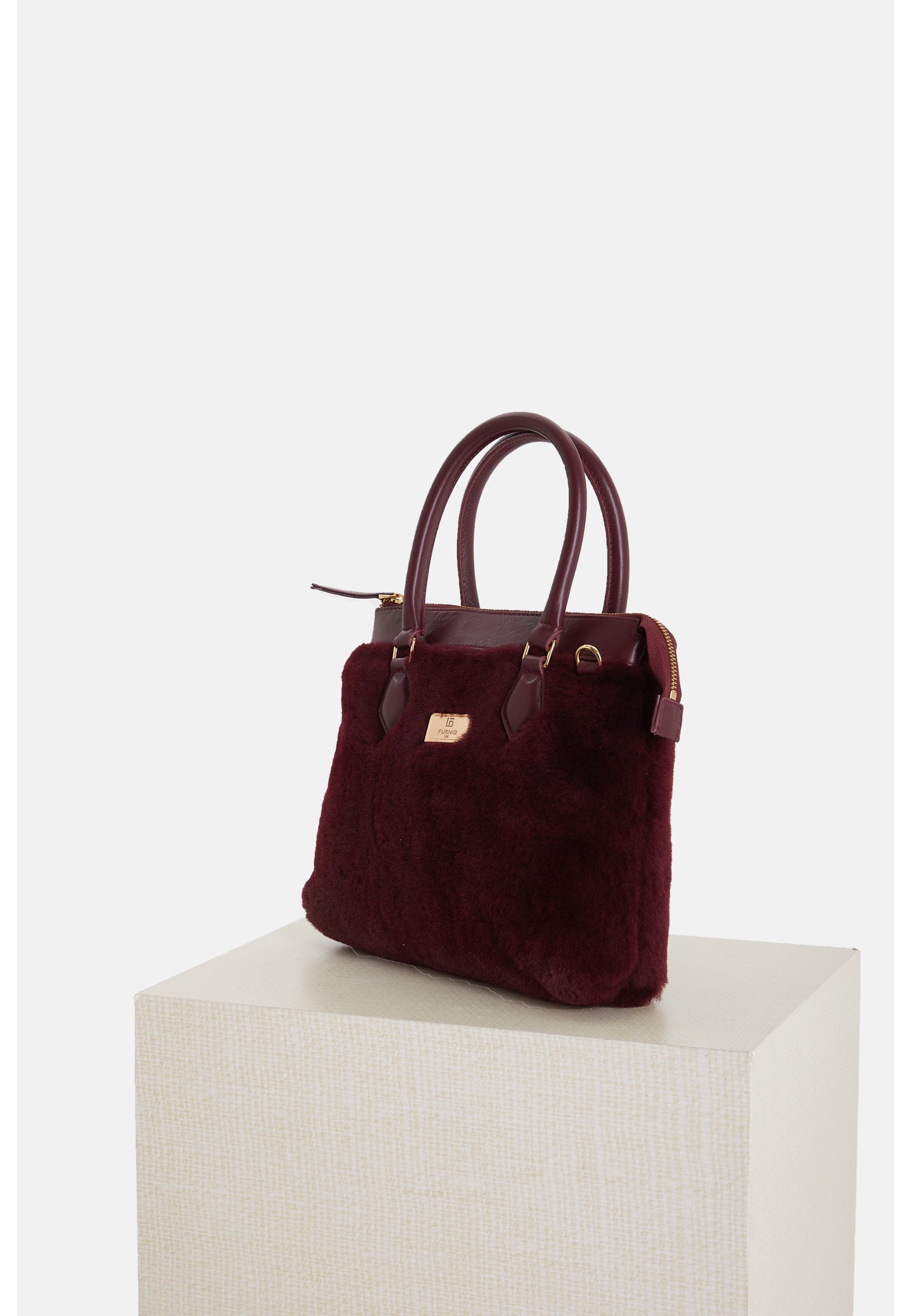 Women's Shearling Clutch Bag, Suede Burgundy With Burgundy Wool