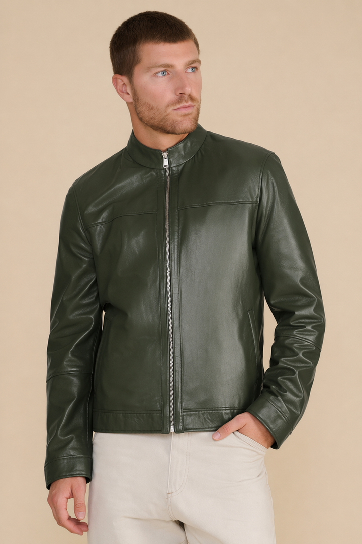 Otis Racer Khaki Leather Jacket