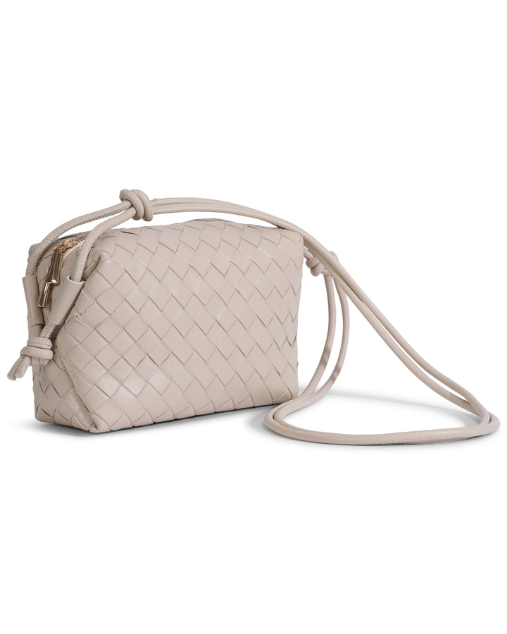 Oxford Beige Woven Leather Crossbody Bag