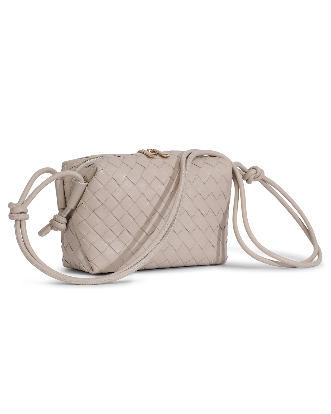Oxford Beige Woven Leather Crossbody Bag