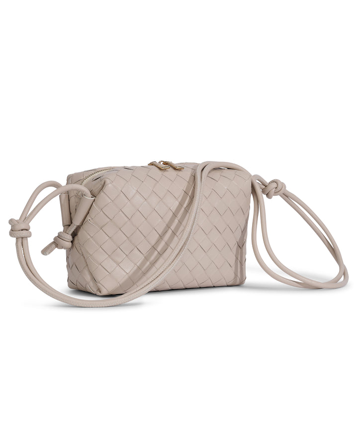 Oxford Beige Woven Leather Crossbody Bag