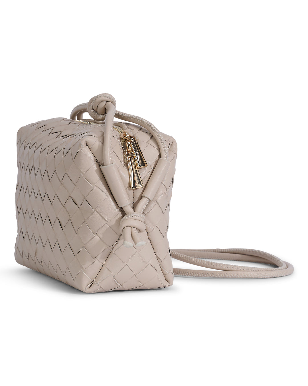 Oxford Beige Woven Leather Crossbody Bag