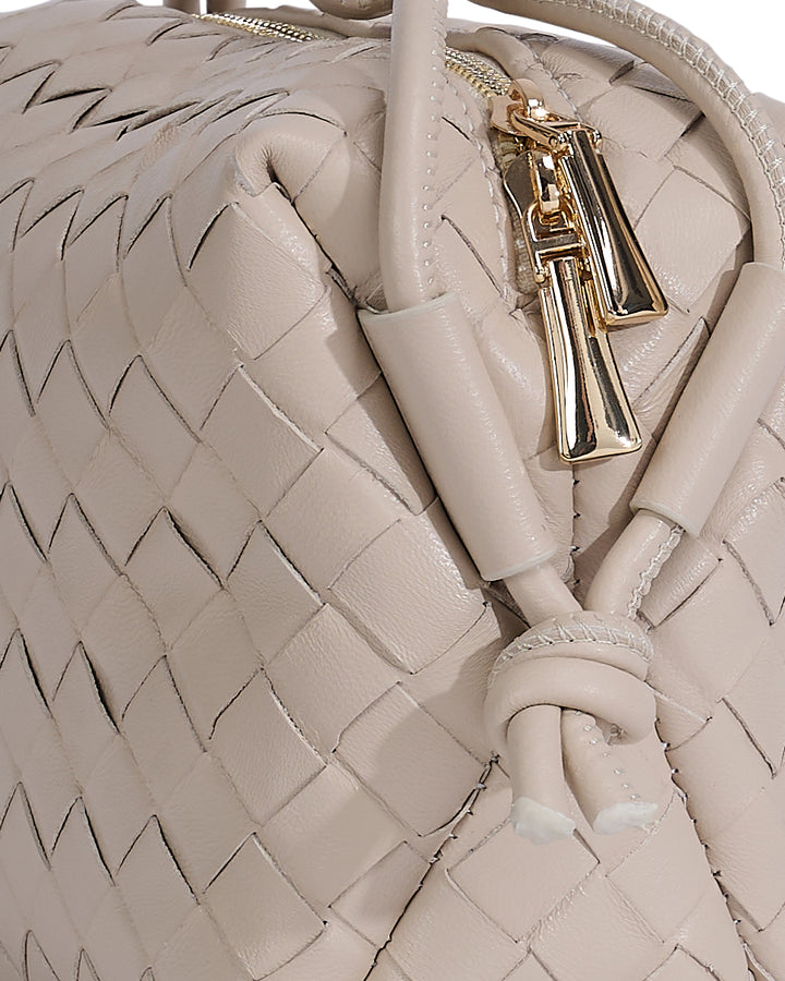 Oxford Beige Woven Leather Crossbody Bag
