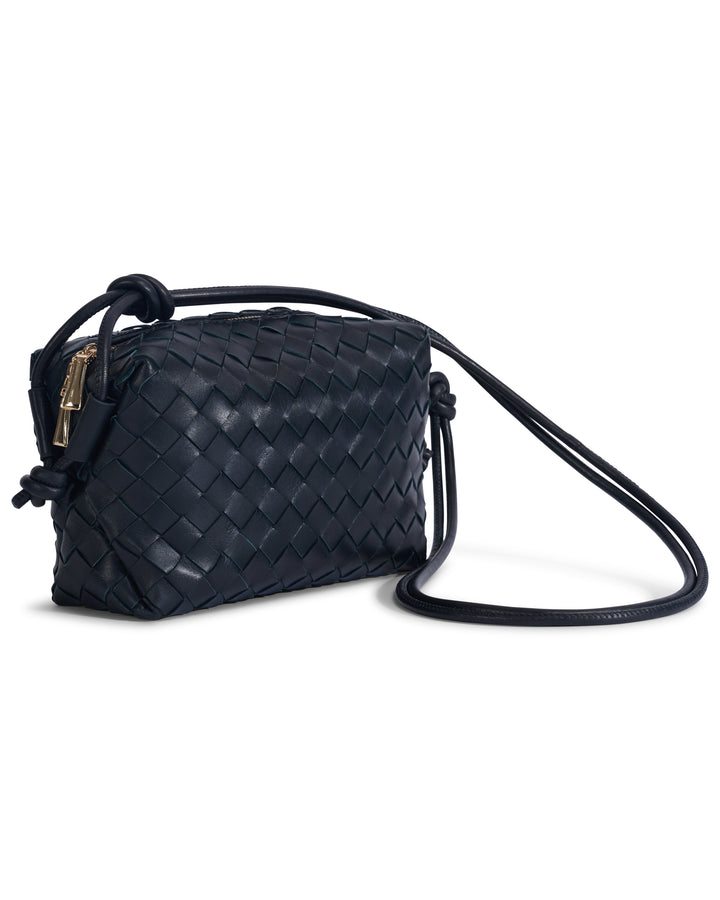 Oxford Black Woven Leather Crossbody Bag