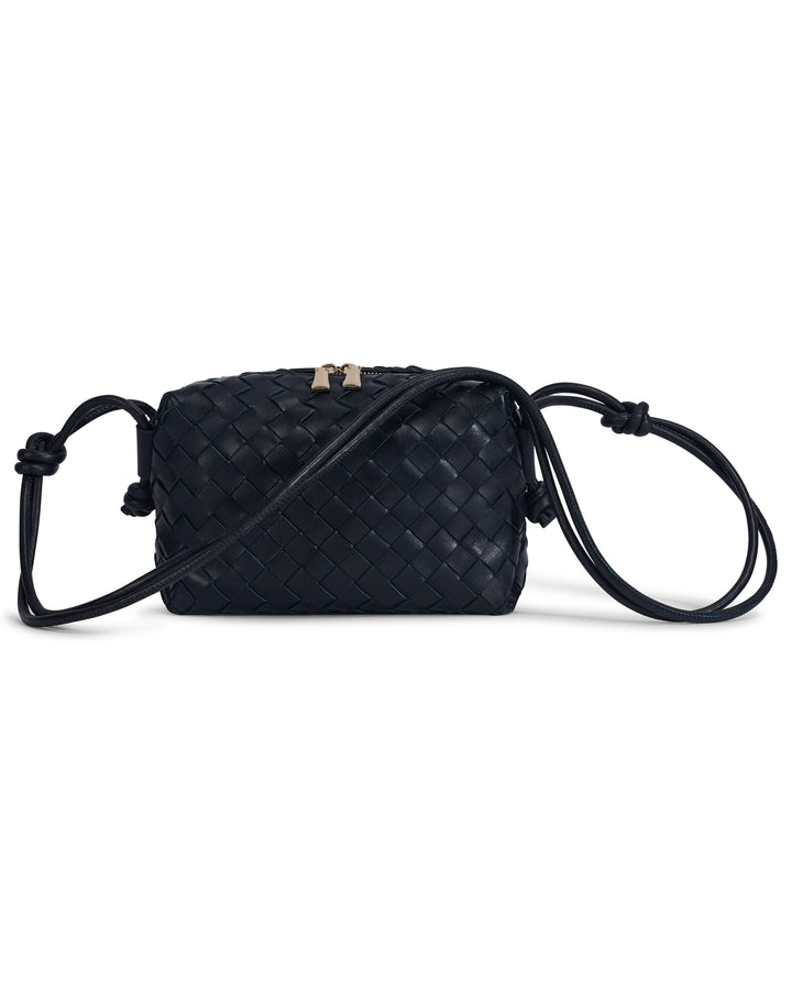 Oxford Black Woven Leather Crossbody Bag