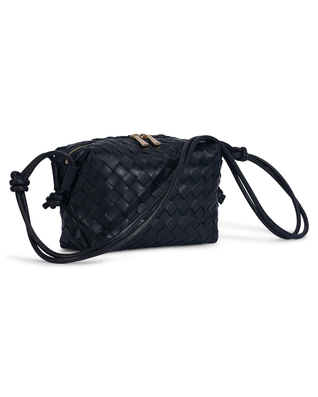 Oxford Black Woven Leather Crossbody Bag