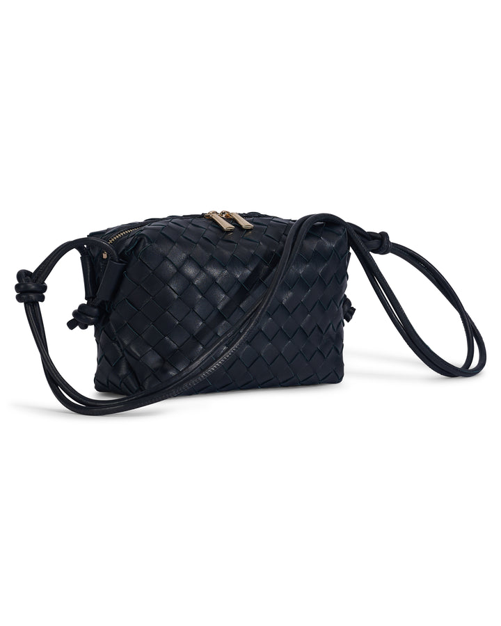 Oxford Black Woven Leather Crossbody Bag