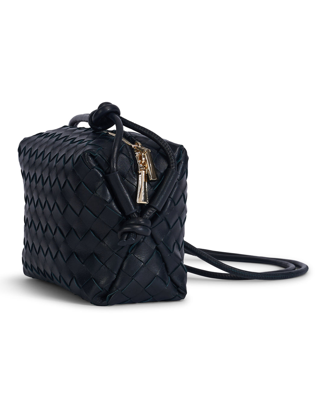 Oxford Black Woven Leather Crossbody Bag