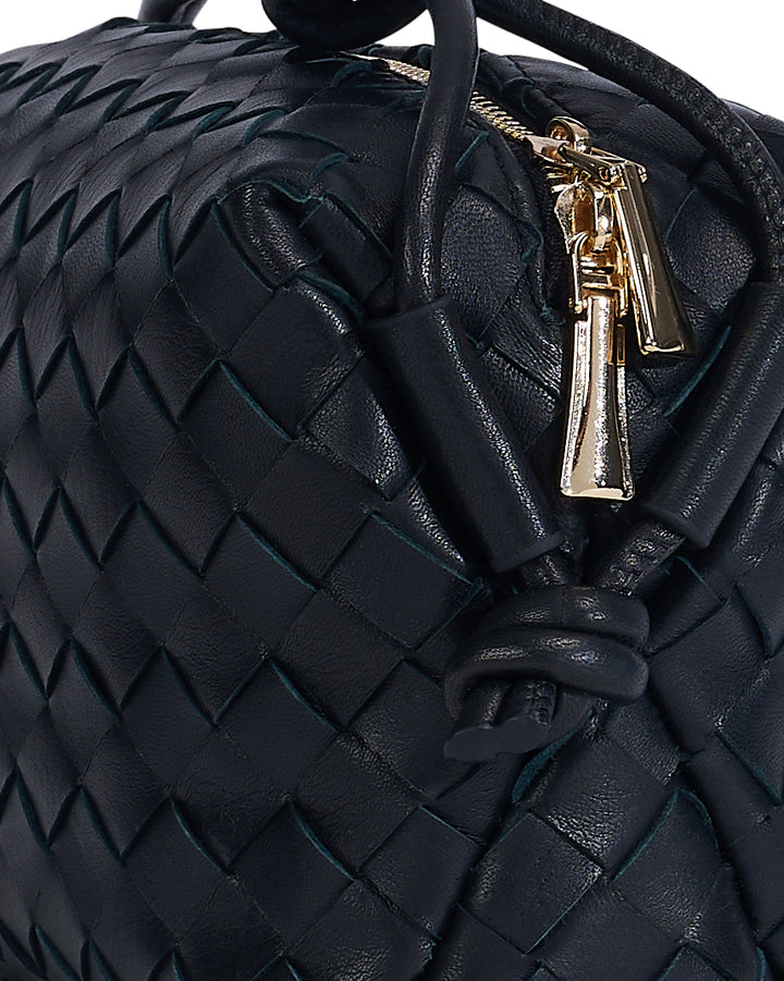 Oxford Black Woven Leather Crossbody Bag