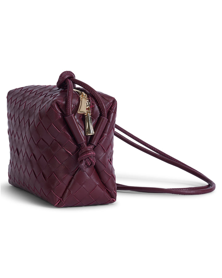 Oxford Burgundy Woven Leather Crossbody Bag