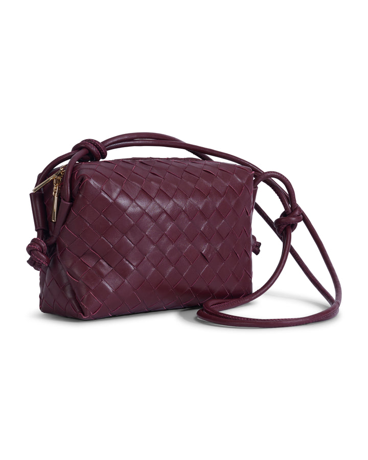 Oxford Burgundy Woven Leather Crossbody Bag