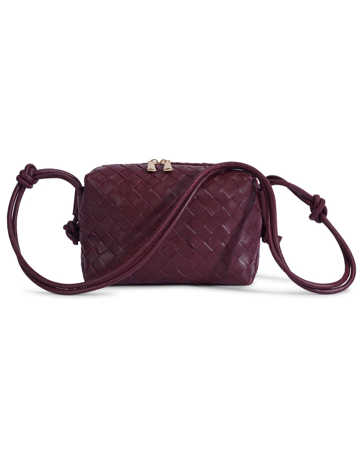 Oxford Burgundy Woven Leather Crossbody Bag
