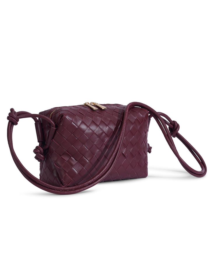 Oxford Burgundy Woven Leather Crossbody Bag