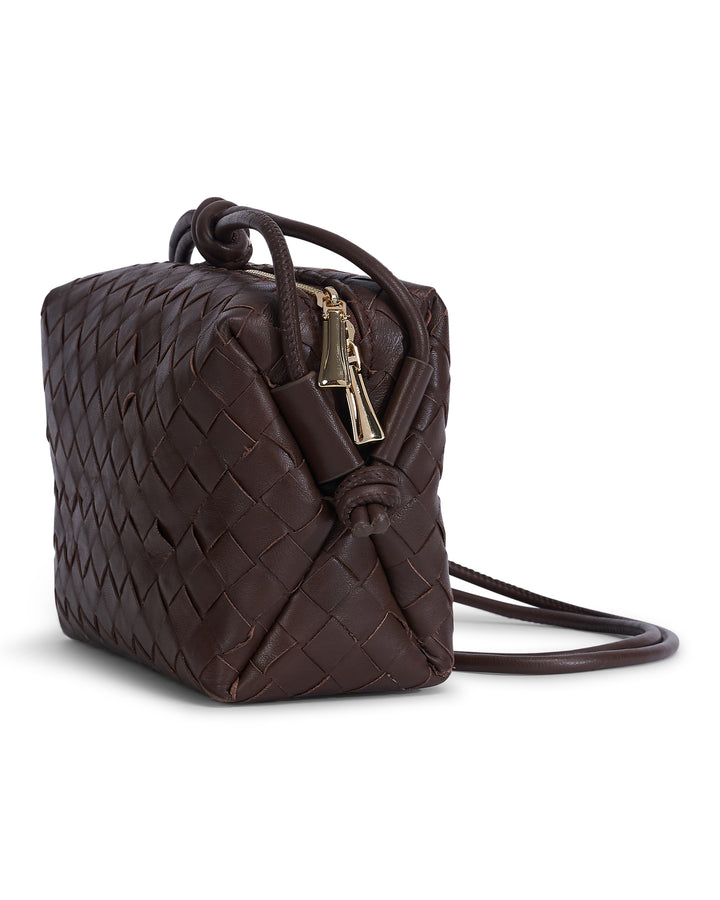 Oxford Brown Woven Leather Crossbody Bag