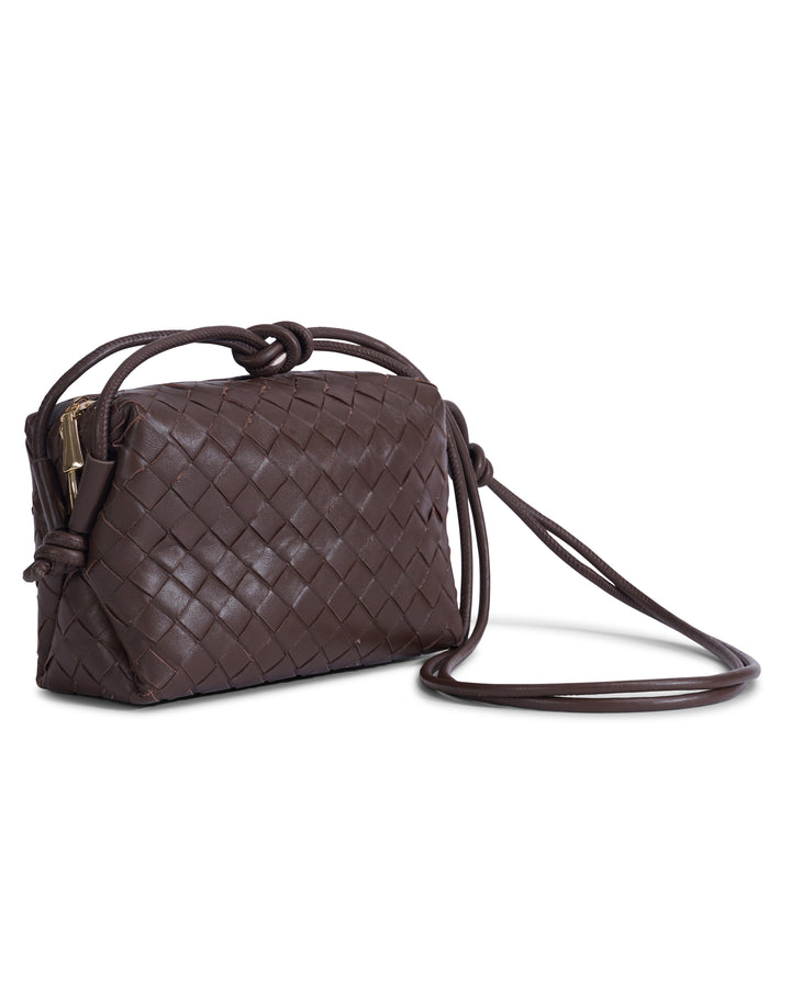 Oxford Brown Woven Leather Crossbody Bag