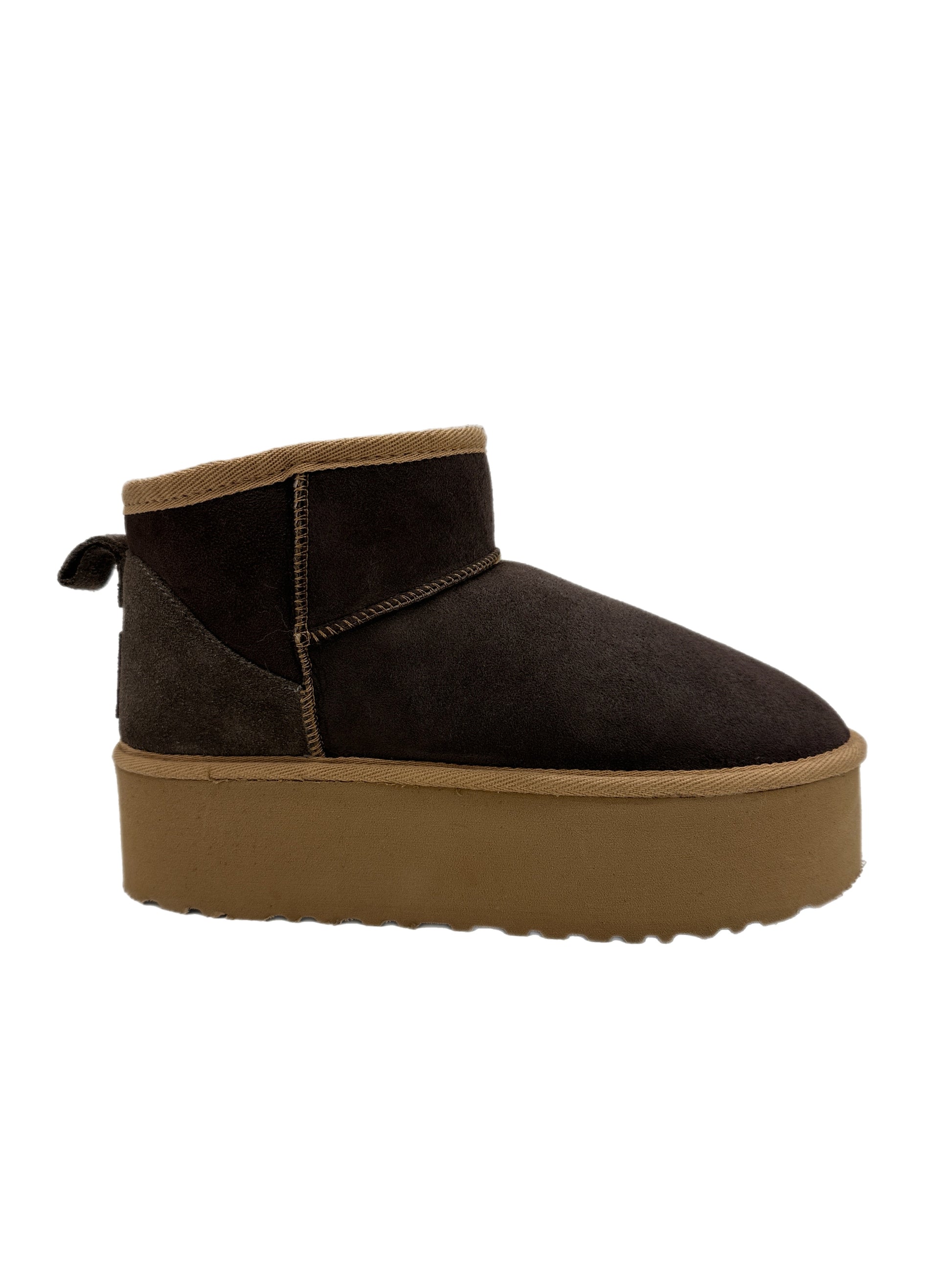 Women's Mini Sheepskin Boots, Brown Suede