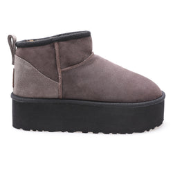 Image of Women's Mini Sheepskin Boots, Brown Suede