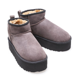 Image of Women's Mini Sheepskin Boots, Brown Suede