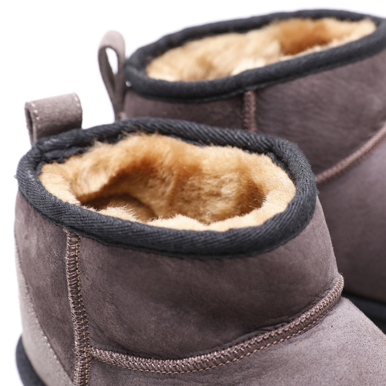 Women's Mini Sheepskin Boots, Brown Suede