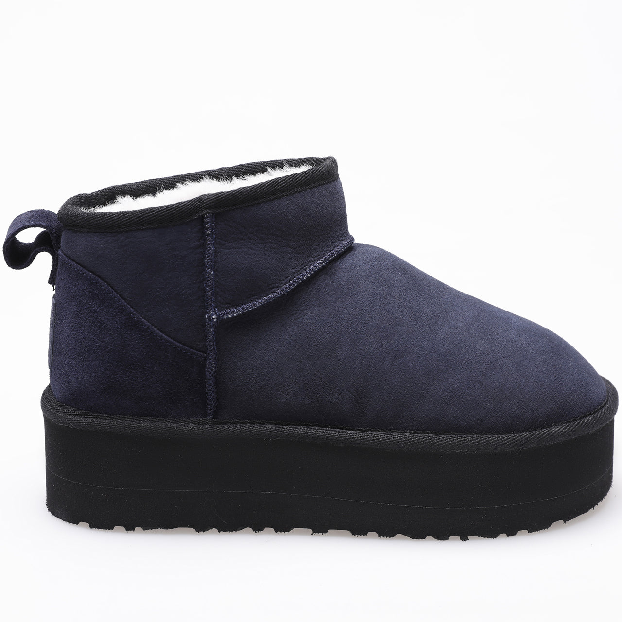 Women's Mini Sheepskin Boots, Navy Suede