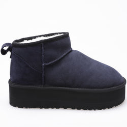 Image of Women's Mini Sheepskin Boots, Navy Suede