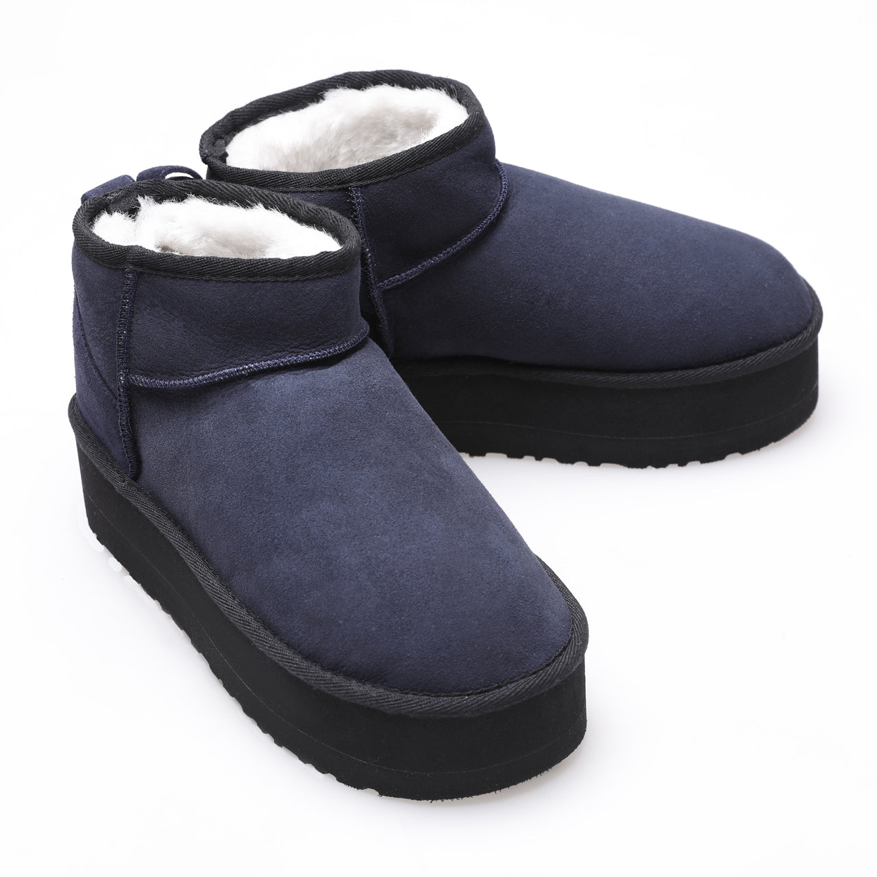 Women's Mini Sheepskin Boots, Navy Suede