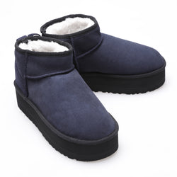 Image of Women's Mini Sheepskin Boots, Navy Suede