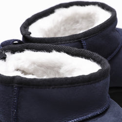 Image of Women's Mini Sheepskin Boots, Navy Suede