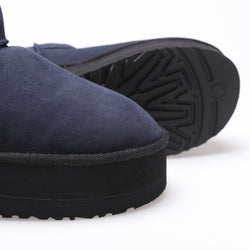 Image of Women's Mini Sheepskin Boots, Navy Suede