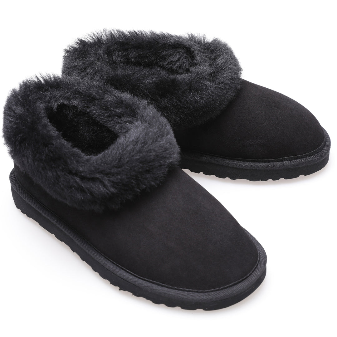 Women's Sheepskin Slippers, Black Suede